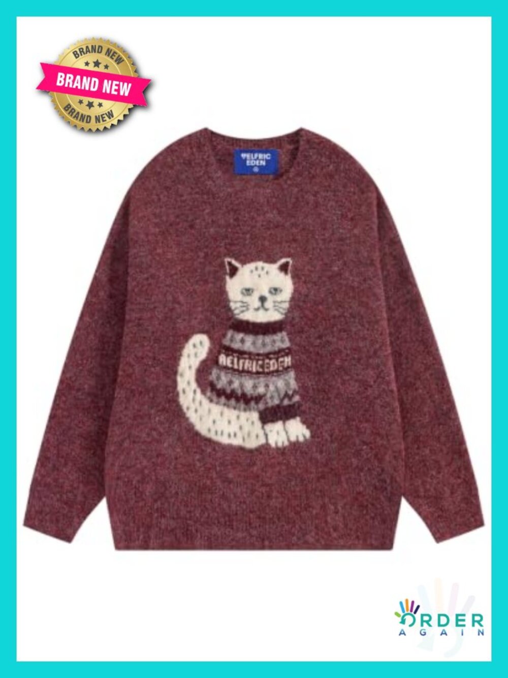 Fair Isle Cat Graphic Knit Sweater Oversized Crew Neck Pullover